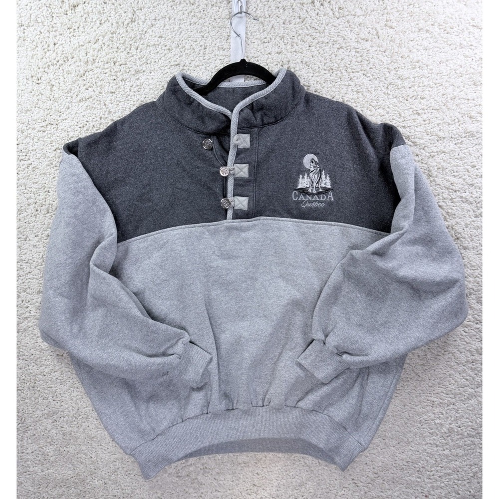 Cityscape Canada Quebec Sweatshirt Mens XL Grey Wolf Pullover 90s Y2K